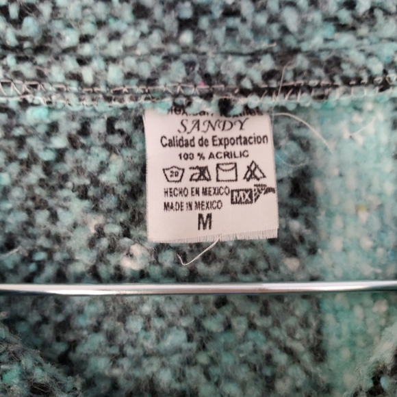 Sandy Made in Mexico Hooded Sweatshirt Teal and Black Sz. M - Picture 5 of 8